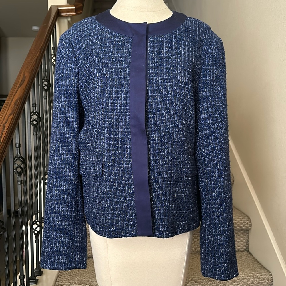 Jones New York Cobalt Tweed Crew Blazer Women’s size 16
